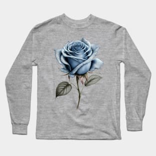 Blue Rose Drawing, Flower Drawing, Gift For Her Long Sleeve T-Shirt